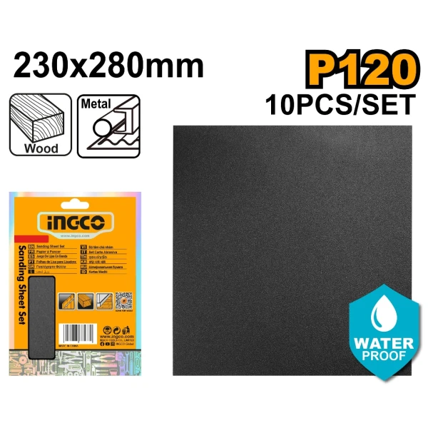 SET LIJA AL AGUA GRANO 120 X 10U INGCO AKHS11120