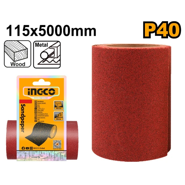 PAPEL DE LIJA 11.5 X 500 CM INGCO GRANO 40 AKHS760404