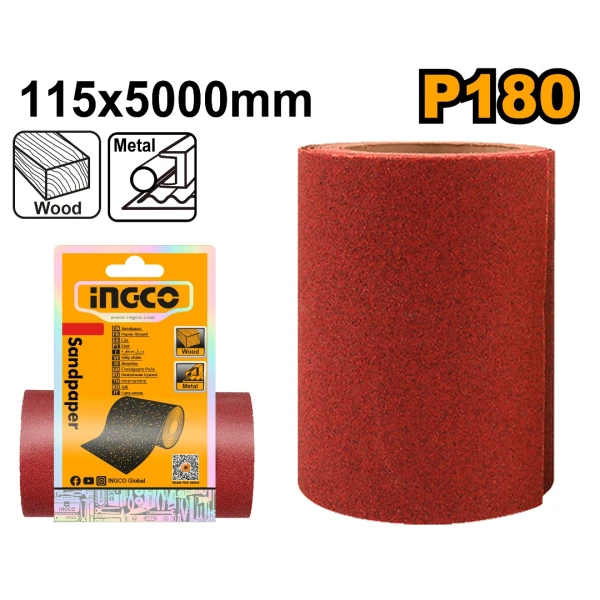 PAPEL DE LIJA 11.5 X 500 CM INGCO GRANO 180 AKHS761804
