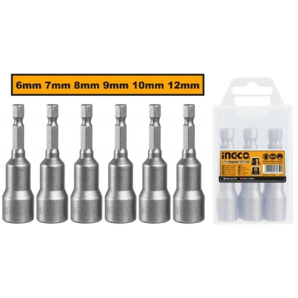 JUEGO 6 DADOS MAGNETICO CON ENCASTRE 1/4 PARA TALADRO INGCO AMN65061