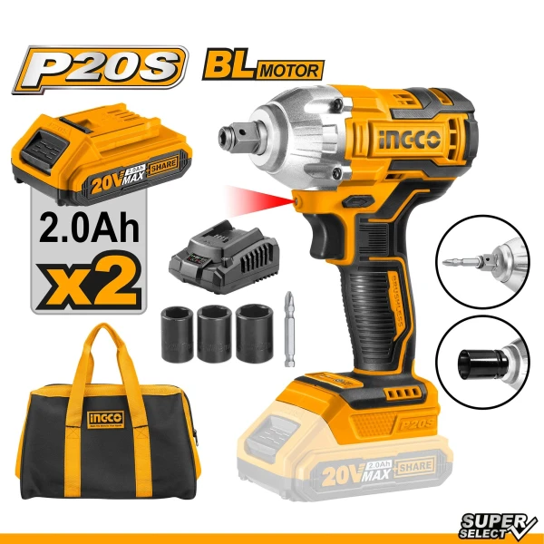 LLAVE DE IMPACTO/ATORN DE IMPACTO 2 EN 1 BATERIA 20 V P20S INGCO CIWLI20208