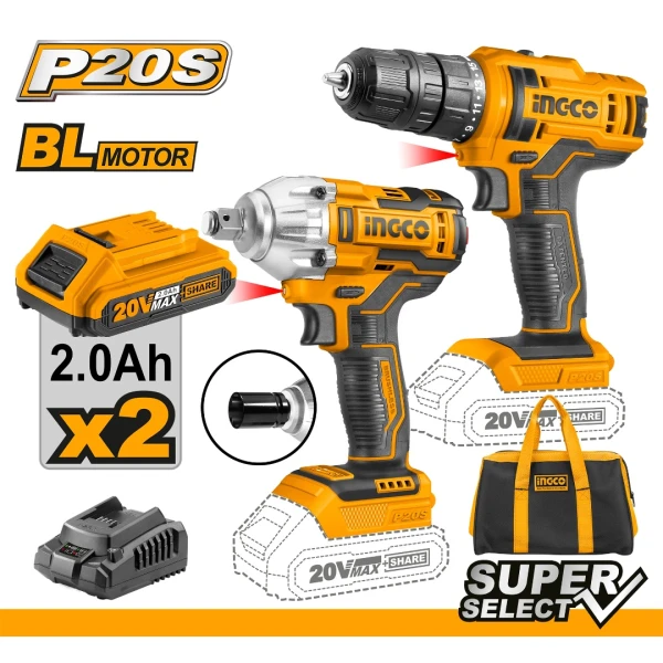 KIT LLAVE IMPACTO 20V Y ATORNILLADOR 20 V P20S CKLI2017 INGCO