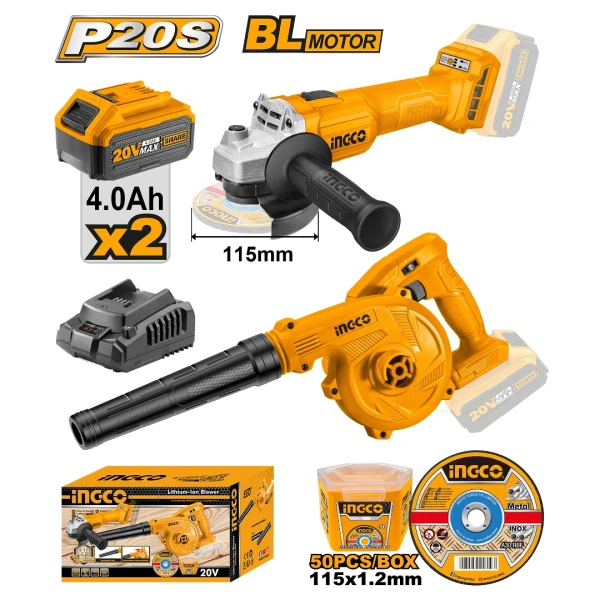 SUPER COMBO AMOLADORA 20V + SOPLADORA + DISCOS COSLI2211315 INGCO SUPER SELECT