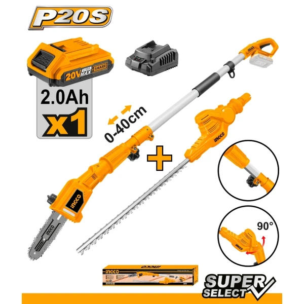 CORTACERCOS 20V + MOTOSIERRA DE ALTURA 20V CPTS201681 SUPER SELECT