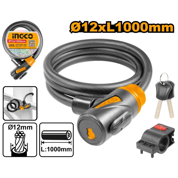 CANDADO PARA BICICLETA 12X1000MM CON CERRADURA INGCO DBK11210