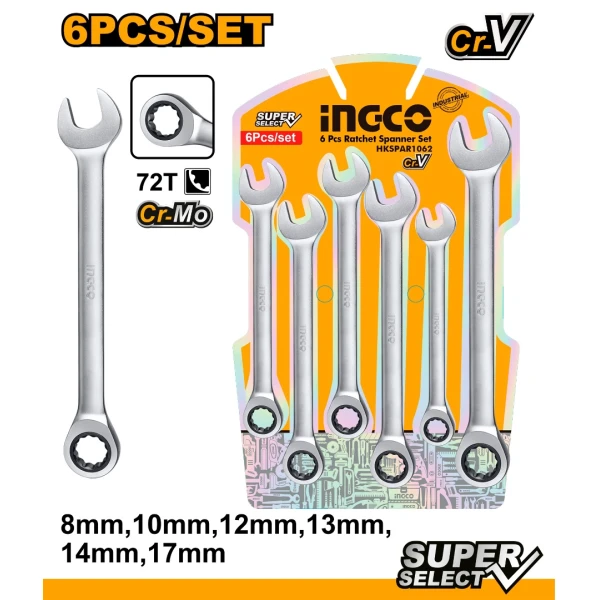 JUEGO DE 6 LLAVES COMBINADAS CON CRIQUET INGCO HKSPAR1062 SUPER SELECT