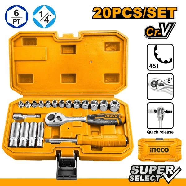JUEGO DADOS 1/4 X 20 PCS SUPER SELECT INGCO HKTS14201
