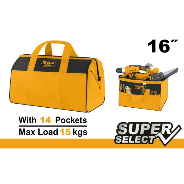 BOLSO SUPER SELECT 16" CON 14 BOLSILLOS INGCO HTBG281628