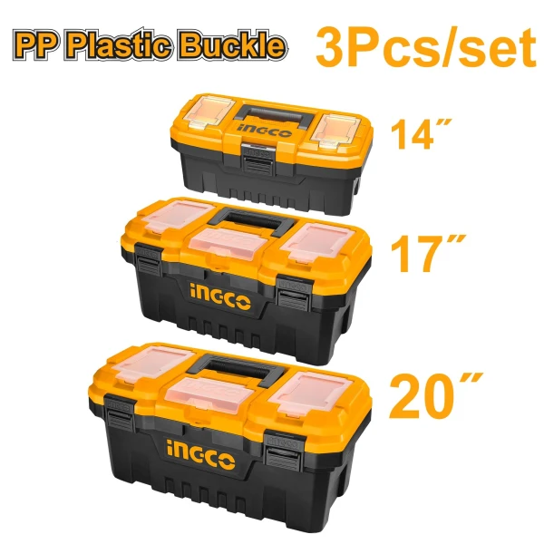 KIT X 3 CAJAS HERRAMIENTAS 14" 17" 20" BROCHE PLASTICO PBXK0301 INGCO