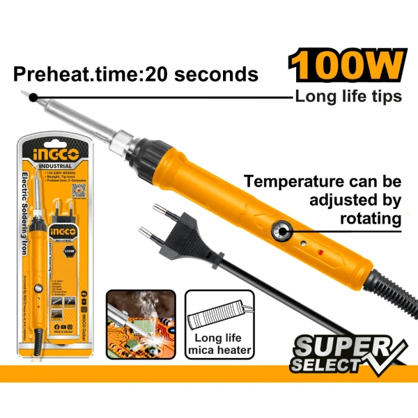 SOLDADOR LAPIZ ESTAÑO 100W TEMP AJUSTABLE INGCO SI0110831 SUPER SELECT