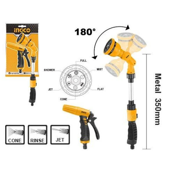 KIT RIEGO EXTENSIBLE 180°+ PUNTERO HWSK0201 INGCO